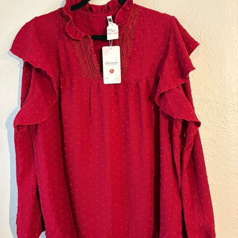 Women's Red Ruffle Top. #2